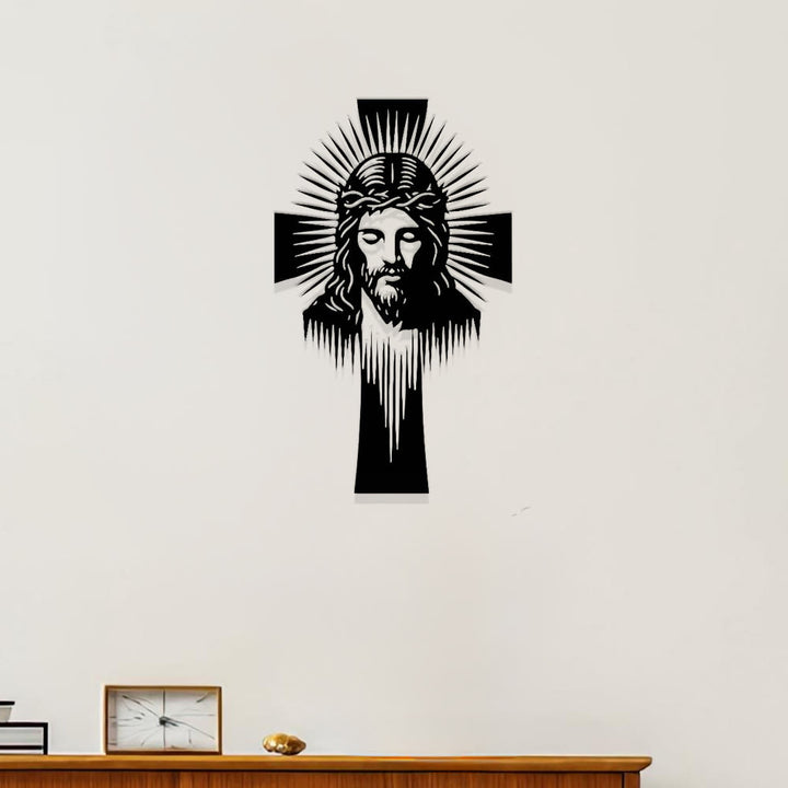 Christianartworkshop Decorazione murale in metallo con croce di Gesù radiosa: simbolo di luce e grazia divine. - image 0