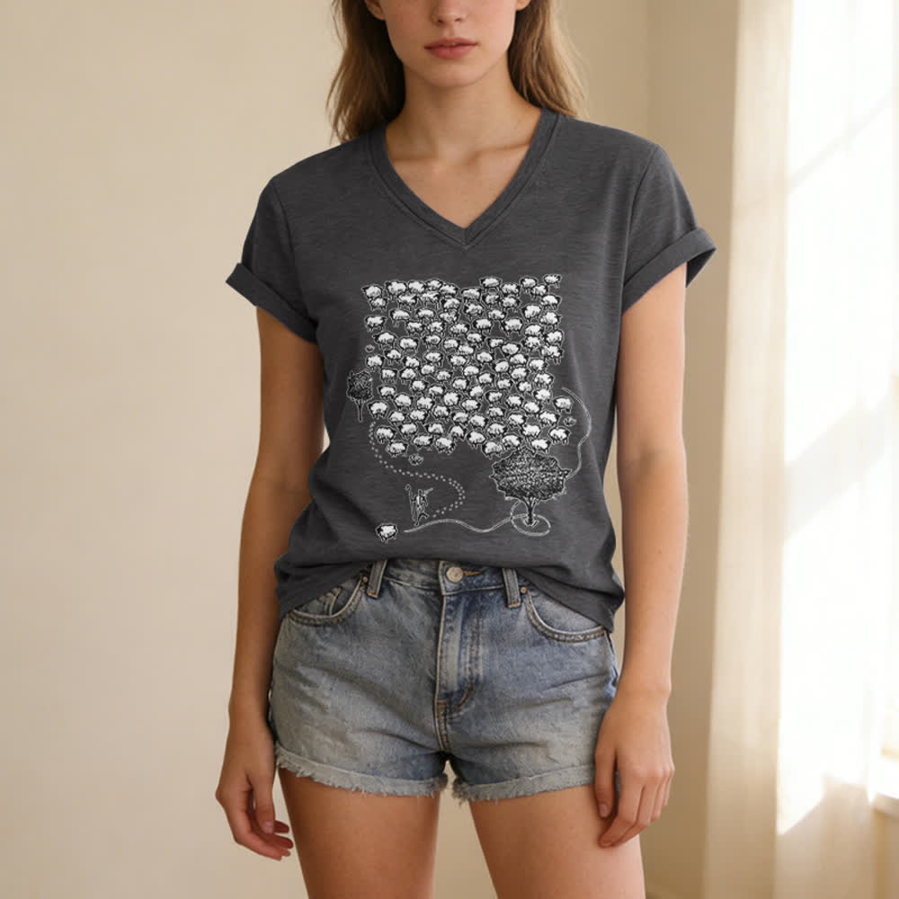 T-shirt con scollo a V e stampa grafica "Gruppo di pecore " Christianartworkshop - image 7
