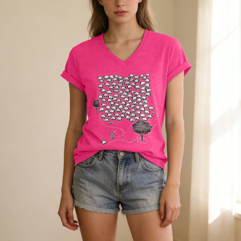 T-shirt con scollo a V e stampa grafica "Gruppo di pecore " Christianartworkshop - image 23