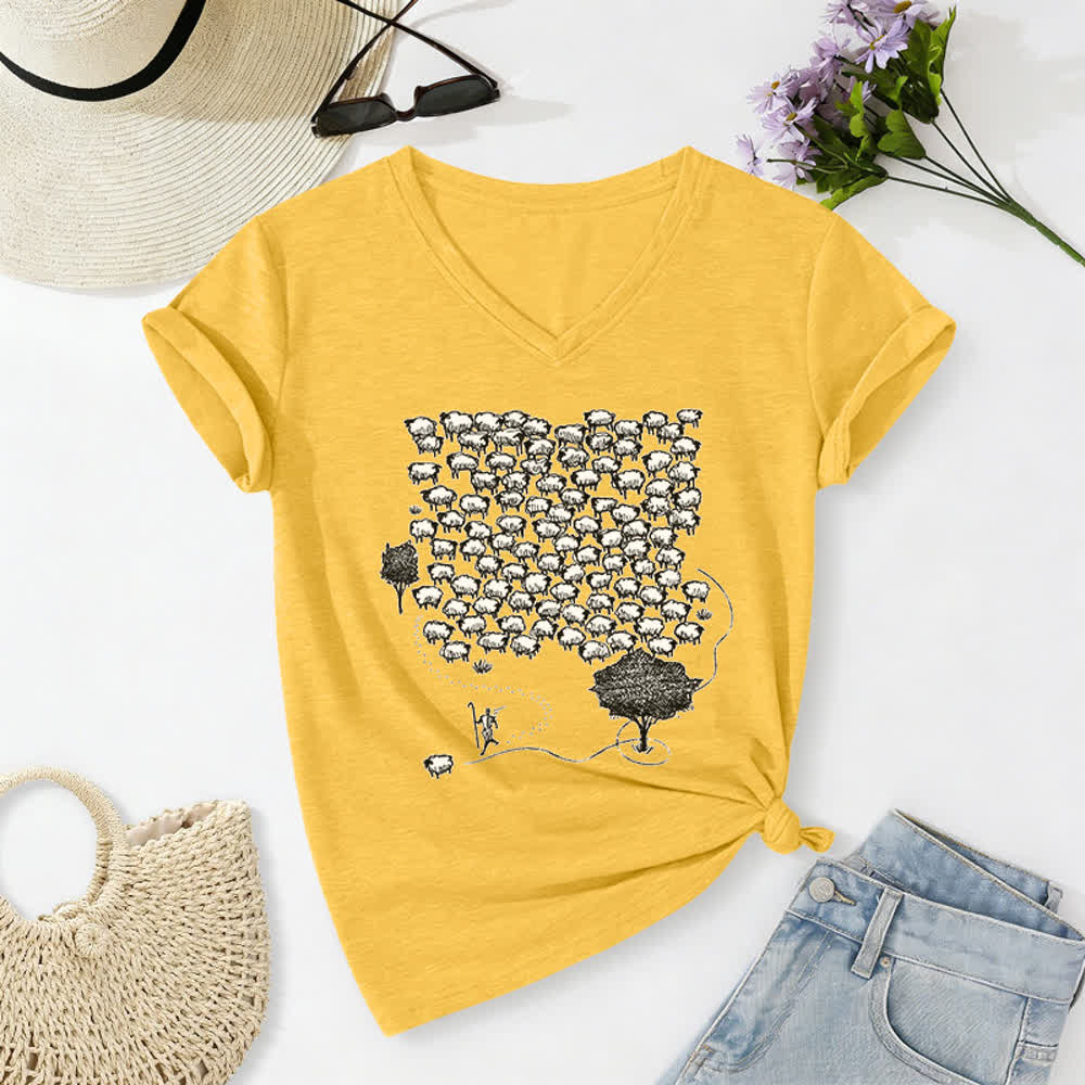 T-shirt con scollo a V e stampa grafica "Gruppo di pecore " Christianartworkshop - Giallo - 2XL - image 8