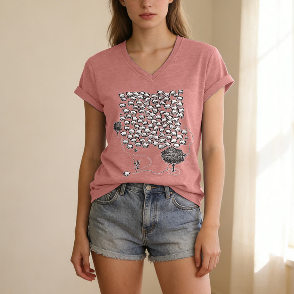 T-shirt con scollo a V e stampa grafica "Gruppo di pecore " Christianartworkshop - image 19