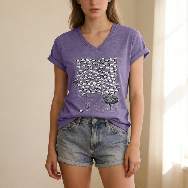 T-shirt con scollo a V e stampa grafica "Gruppo di pecore " Christianartworkshop - image 25