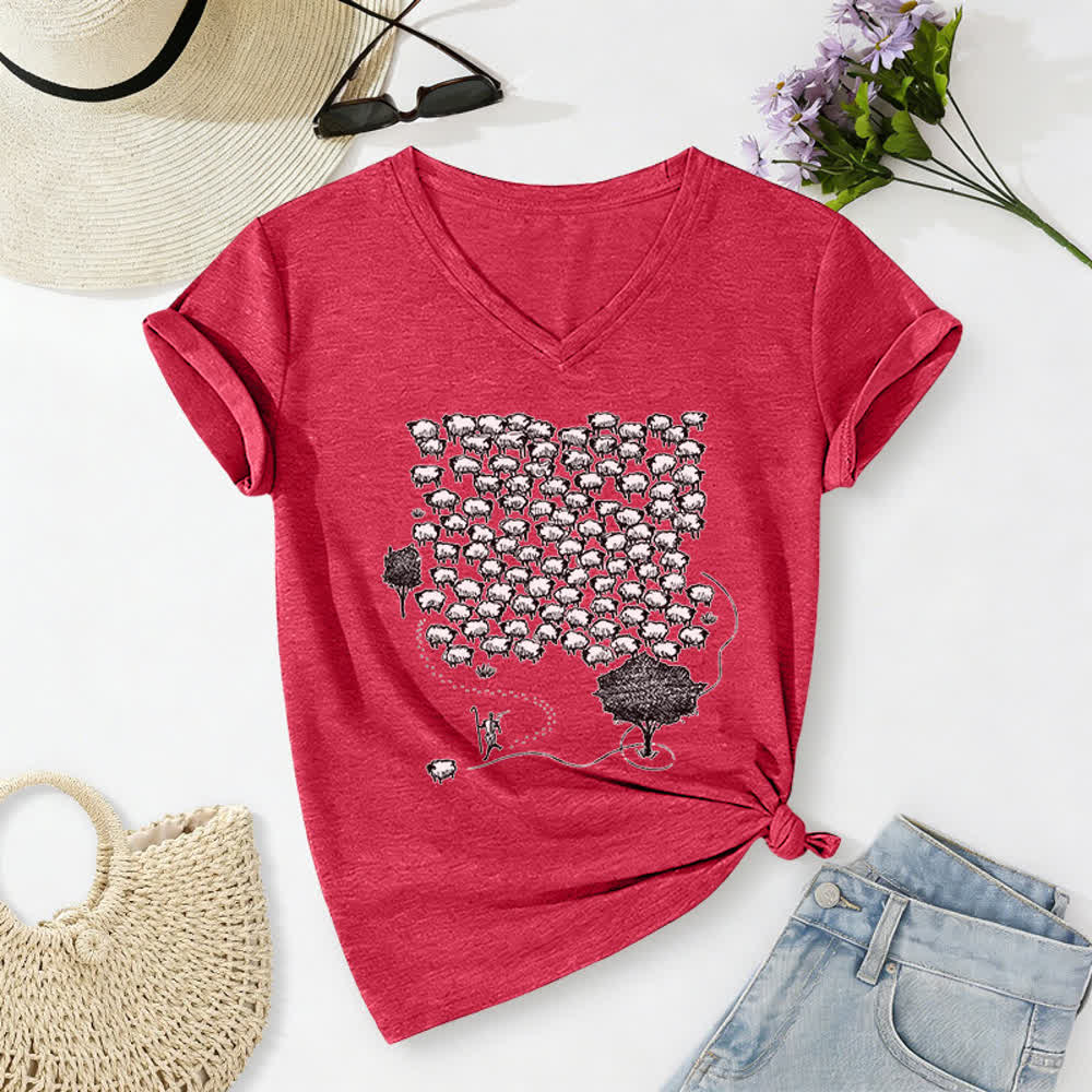 T-shirt con scollo a V e stampa grafica "Gruppo di pecore " Christianartworkshop - Rosso - 2XL - image 20