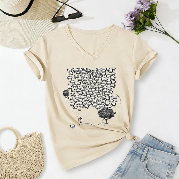 T-shirt con scollo a V e stampa grafica "Gruppo di pecore " Christianartworkshop - Beige - 2XL - image 0