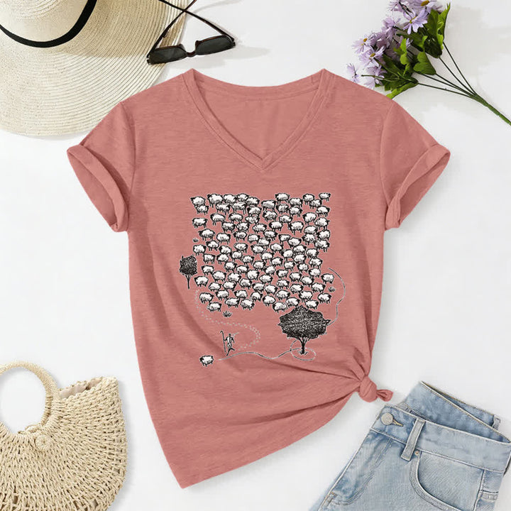 T-shirt con scollo a V e stampa grafica "Gruppo di pecore " Christianartworkshop - Rosa chiaro - 2XL - image 18