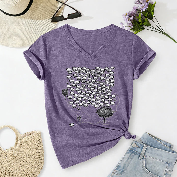 T-shirt con scollo a V e stampa grafica "Gruppo di pecore " Christianartworkshop - Viola - 2XL - image 24
