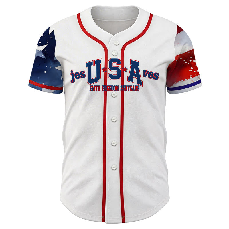 Christianartworkshop Maglia da baseball personalizzata "Gesù salva gli Stati Uniti" con messaggio patriottico, fede e libertà. - image 1