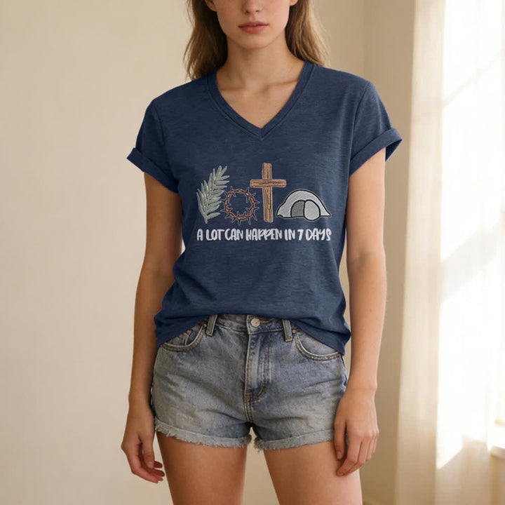 Maglietta con scollo a V " Christianartworkshop Easter Faith A Lot Can Happen In 7 Days Print" (L'amore per la Pasqua, la fede, tante cose possono accadere in 7 giorni) - image 17