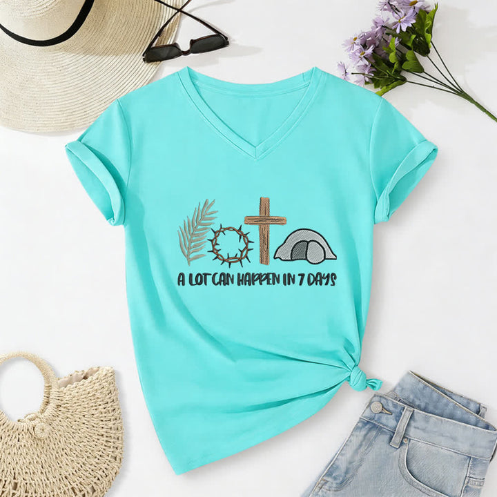 Maglietta con scollo a V " Christianartworkshop Easter Faith A Lot Can Happen In 7 Days Print" (L'amore per la Pasqua, la fede, tante cose possono accadere in 7 giorni) - Blu celeste - 2XL - image 14