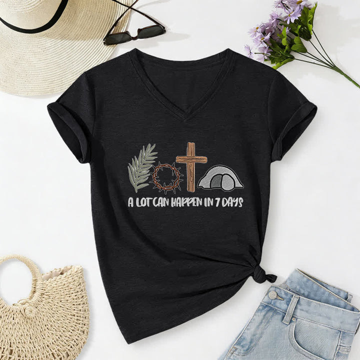 Maglietta con scollo a V " Christianartworkshop Easter Faith A Lot Can Happen In 7 Days Print" (L'amore per la Pasqua, la fede, tante cose possono accadere in 7 giorni) - Nero - 2XL - image 2