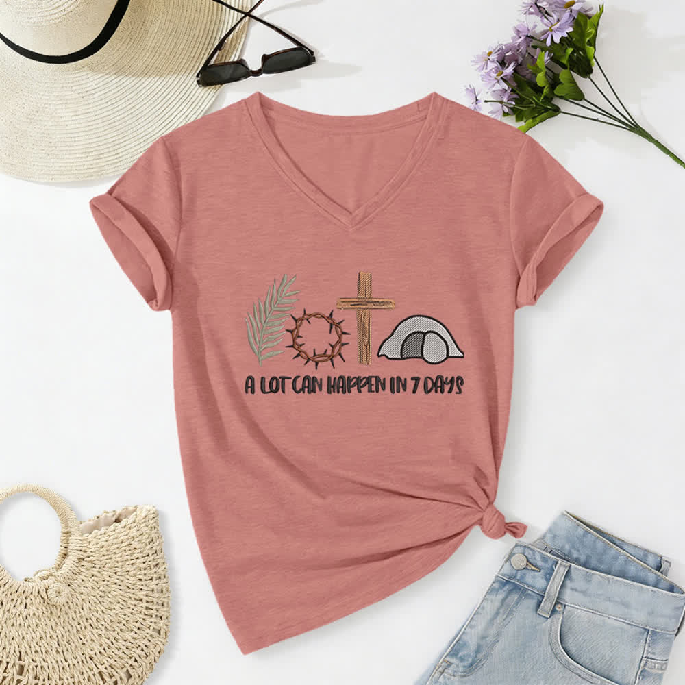 Maglietta con scollo a V " Christianartworkshop Easter Faith A Lot Can Happen In 7 Days Print" (L'amore per la Pasqua, la fede, tante cose possono accadere in 7 giorni) - Rosa chiaro - 2XL - image 18