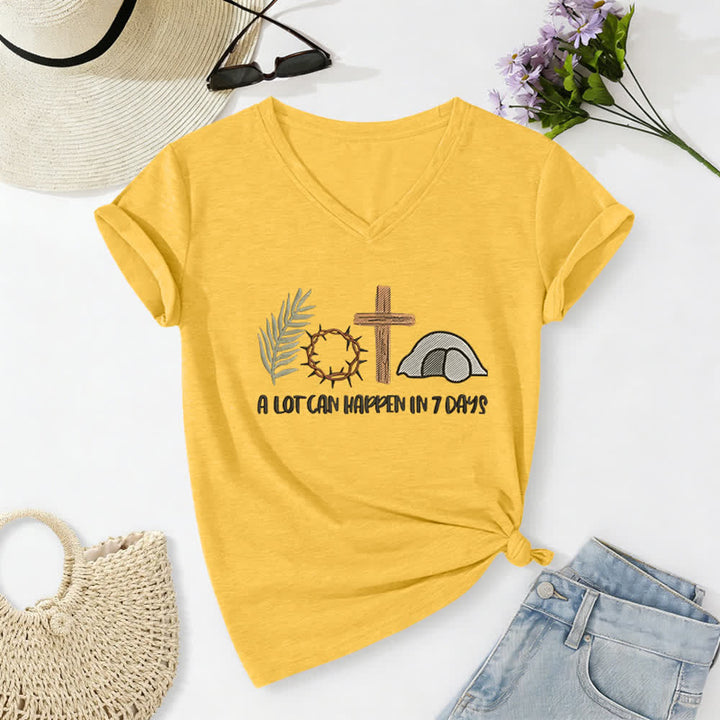 Maglietta con scollo a V " Christianartworkshop Easter Faith A Lot Can Happen In 7 Days Print" (L'amore per la Pasqua, la fede, tante cose possono accadere in 7 giorni) - Giallo - 2XL - image 8