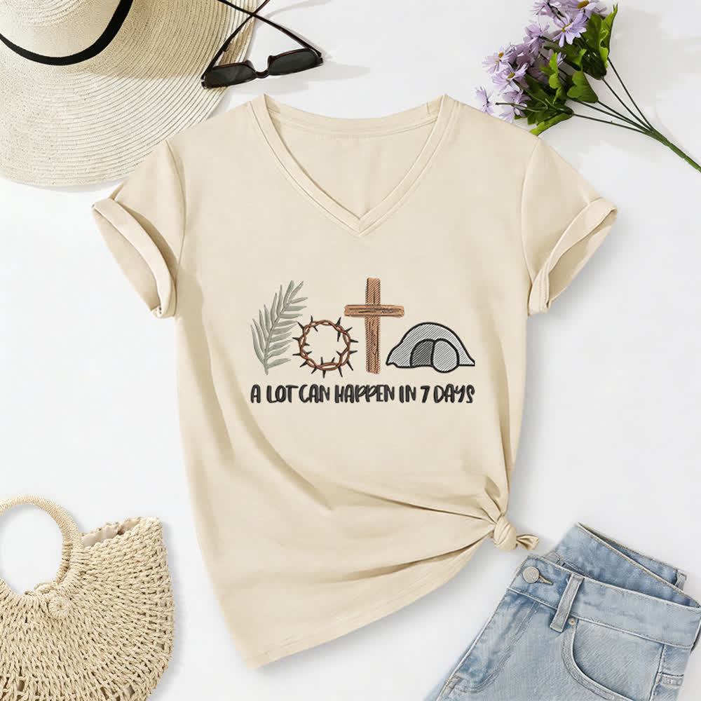 Maglietta con scollo a V " Christianartworkshop Easter Faith A Lot Can Happen In 7 Days Print" (L'amore per la Pasqua, la fede, tante cose possono accadere in 7 giorni) - Beige - 2XL - image 6
