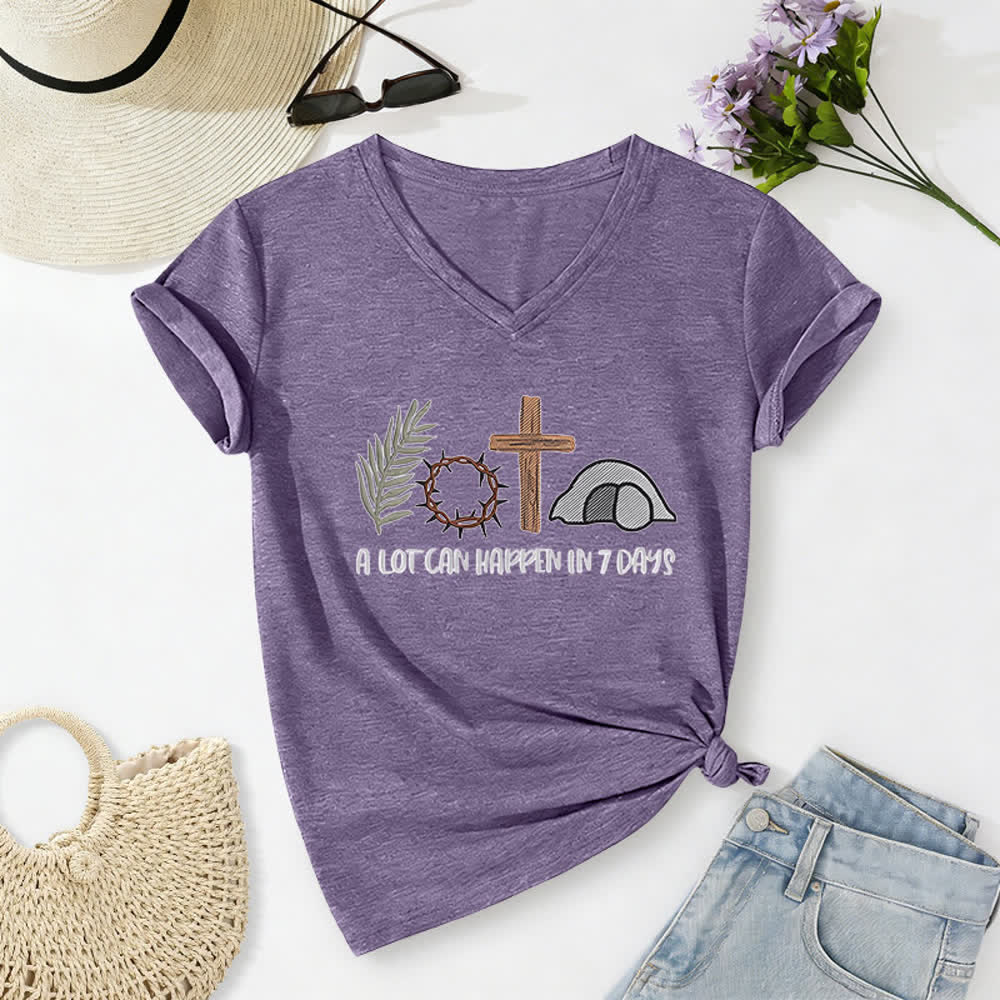 Maglietta con scollo a V " Christianartworkshop Easter Faith A Lot Can Happen In 7 Days Print" (L'amore per la Pasqua, la fede, tante cose possono accadere in 7 giorni) - Viola - 2XL - image 24