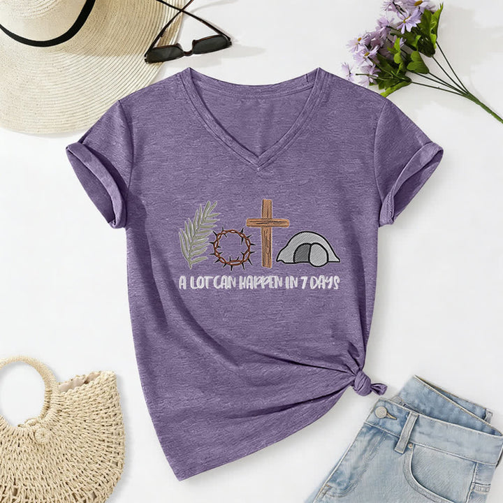 Maglietta con scollo a V " Christianartworkshop Easter Faith A Lot Can Happen In 7 Days Print" (L'amore per la Pasqua, la fede, tante cose possono accadere in 7 giorni) - Viola - 2XL - image 24