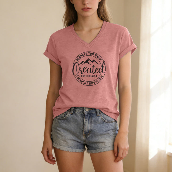 T-shirt da donna con scollo a V e stampa "Forse sei stata creata " Christianartworkshop - image 19