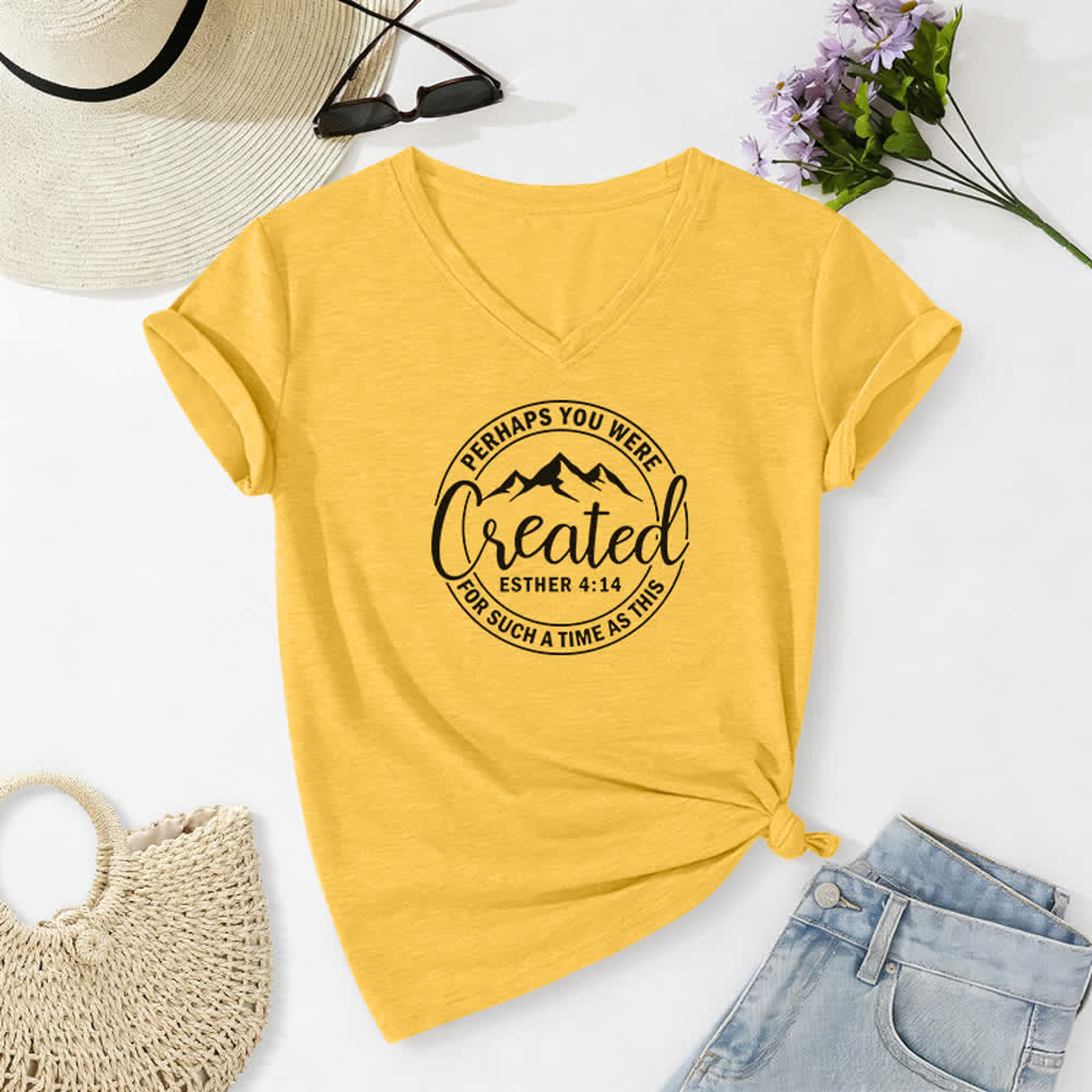 T-shirt da donna con scollo a V e stampa "Forse sei stata creata " Christianartworkshop - Giallo - 2XL - image 10