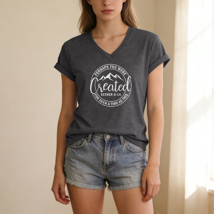 T-shirt da donna con scollo a V e stampa "Forse sei stata creata " Christianartworkshop - image 7