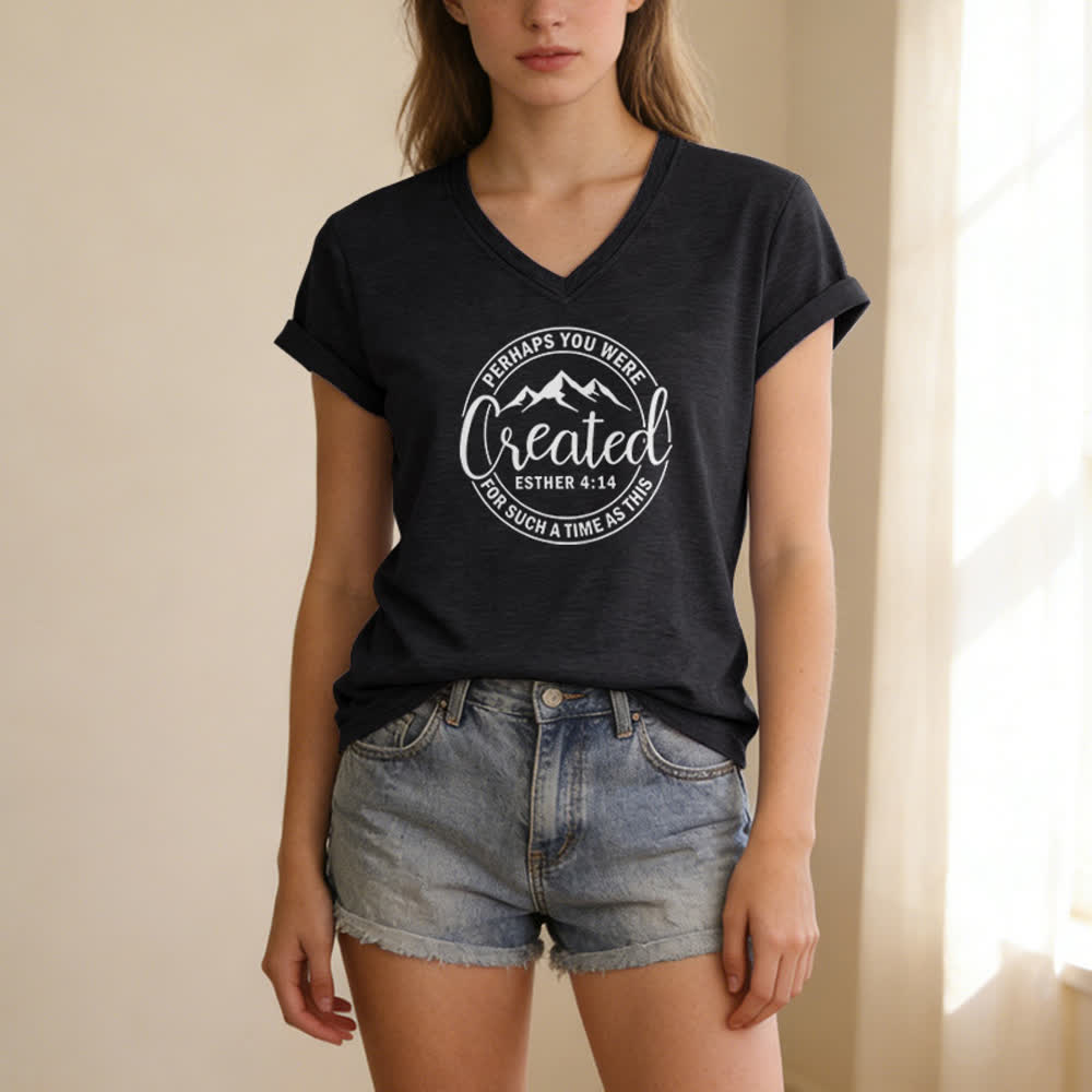T-shirt da donna con scollo a V e stampa "Forse sei stata creata " Christianartworkshop - image 3