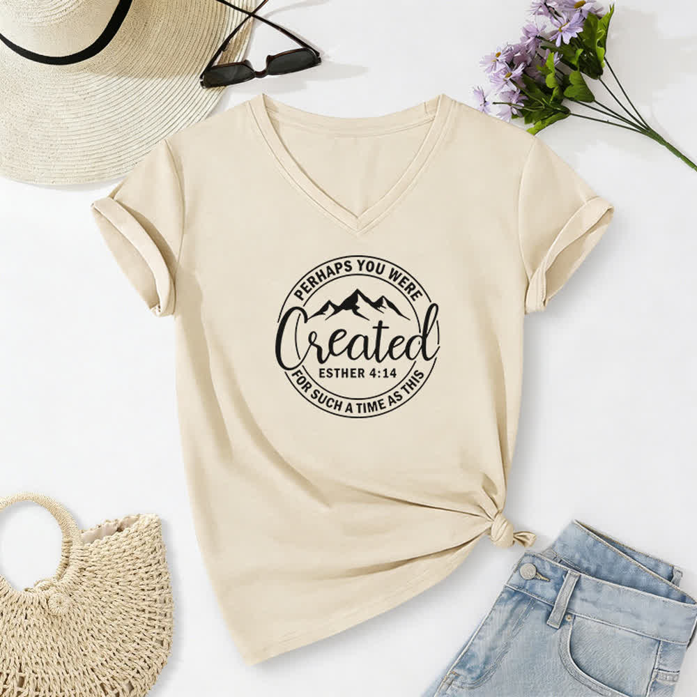T-shirt da donna con scollo a V e stampa "Forse sei stata creata " Christianartworkshop - Beige - 2XL - image 8