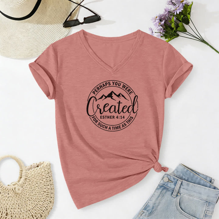 T-shirt da donna con scollo a V e stampa "Forse sei stata creata " Christianartworkshop - Rosa chiaro - 2XL - image 18