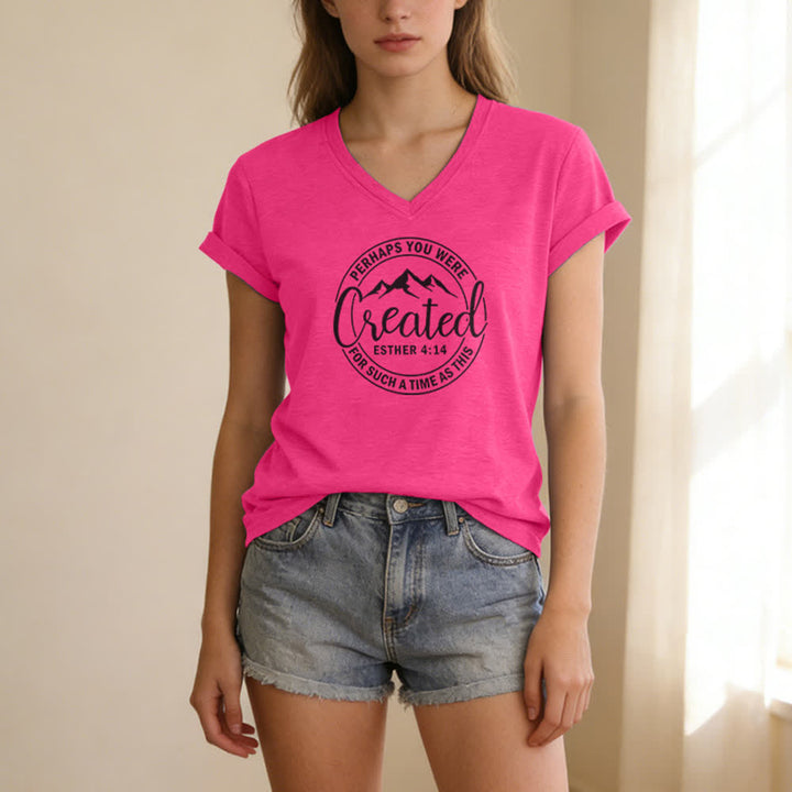T-shirt da donna con scollo a V e stampa "Forse sei stata creata " Christianartworkshop - image 23
