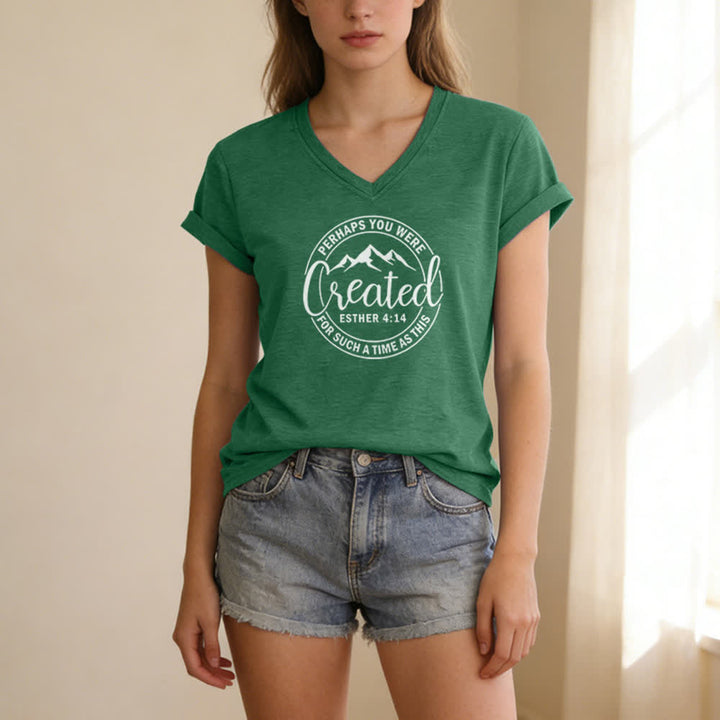 T-shirt da donna con scollo a V e stampa "Forse sei stata creata " Christianartworkshop - image 15