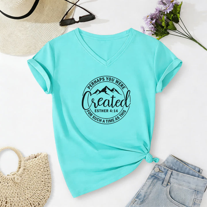 T-shirt da donna con scollo a V e stampa "Forse sei stata creata " Christianartworkshop - Blu celeste - 2XL - image 16