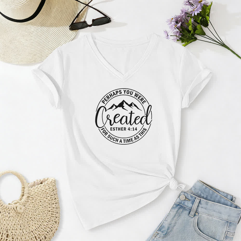 T-shirt da donna con scollo a V e stampa "Forse sei stata creata " Christianartworkshop - Bianco - 2XL - image 4