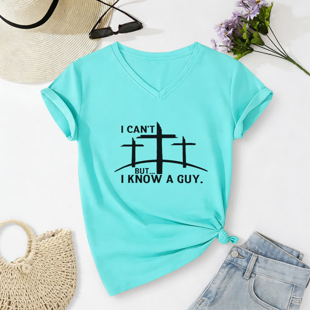 Maglietta con scollo a V "I Can't But I Know A Guy Print" Christianartworkshop - Blu celeste - 2XL - image 14