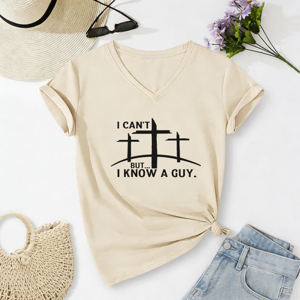 Maglietta con scollo a V "I Can't But I Know A Guy Print" Christianartworkshop - Beige - 2XL - image 8