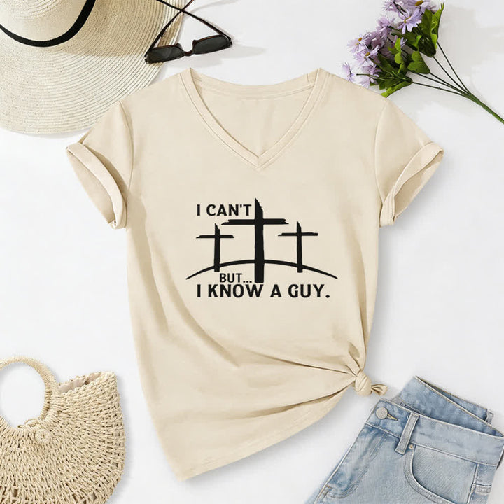 Maglietta con scollo a V "I Can't But I Know A Guy Print" Christianartworkshop - Beige - 2XL - image 8