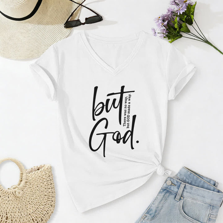 Maglietta da donna con scollo a V "Faith Christian But God" Christianartworkshop con stampa di un versetto biblico. - Bianco - 2XL - image 0
