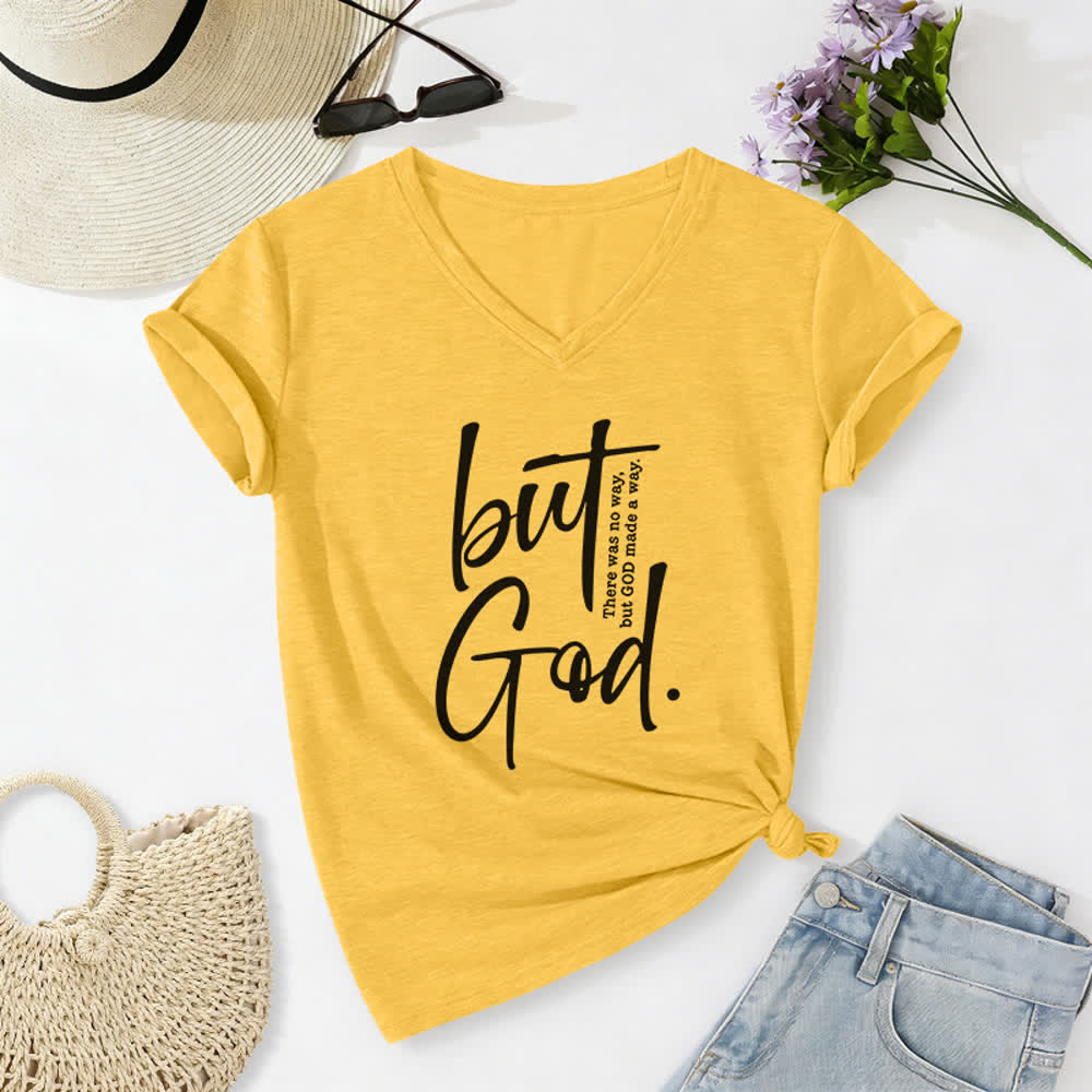 Maglietta da donna con scollo a V "Faith Christian But God" Christianartworkshop con stampa di un versetto biblico. - Giallo - 2XL - image 8