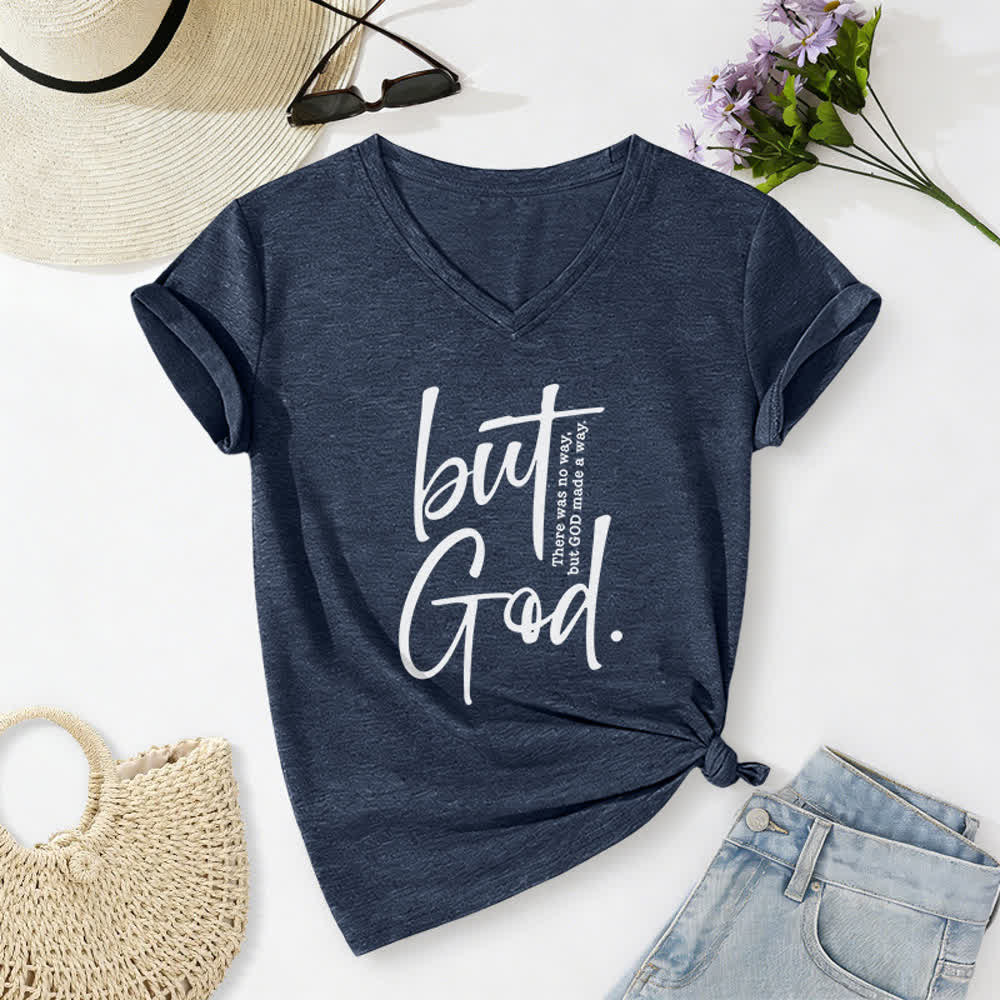 Maglietta da donna con scollo a V "Faith Christian But God" Christianartworkshop con stampa di un versetto biblico. - Blu navy - 2XL - image 16