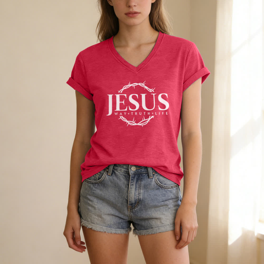 T-shirt casual da donna con stampa di Gesù Christianartworkshop - image 21