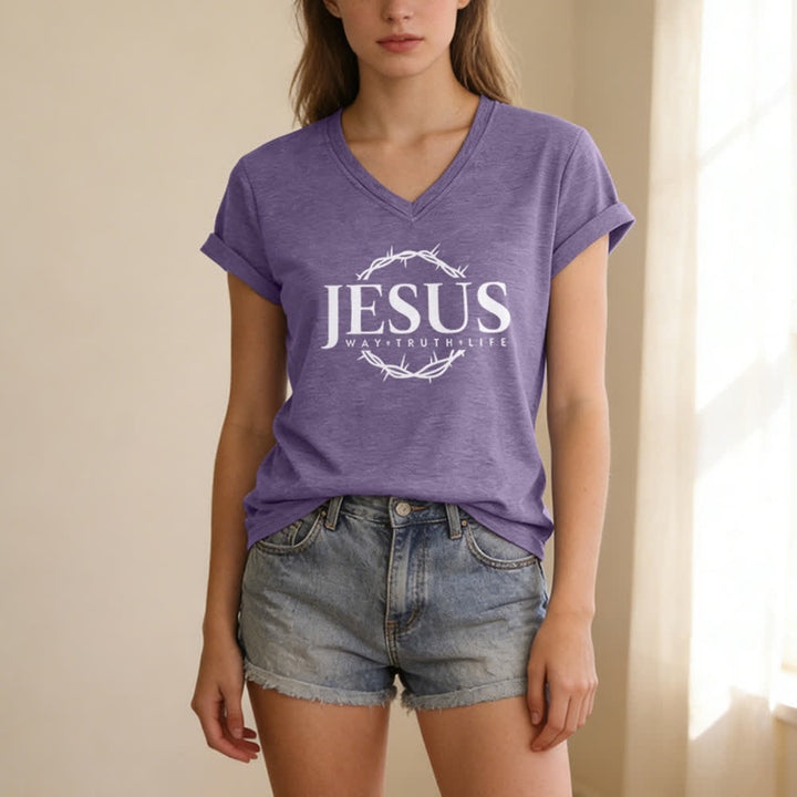 T-shirt casual da donna con stampa di Gesù Christianartworkshop - image 25
