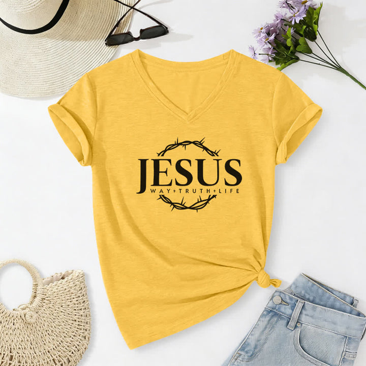 T-shirt casual da donna con stampa di Gesù Christianartworkshop - Giallo - 2XL - image 8