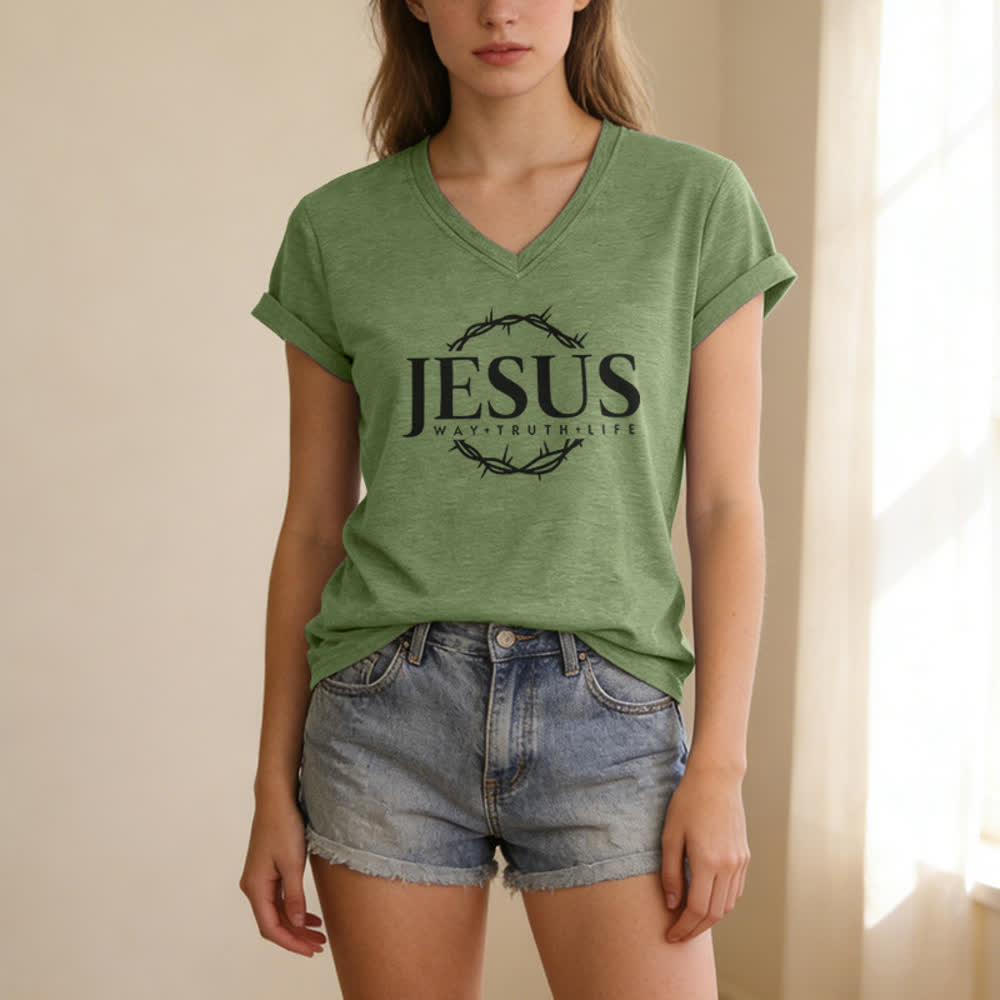 T-shirt casual da donna con stampa di Gesù Christianartworkshop - image 11