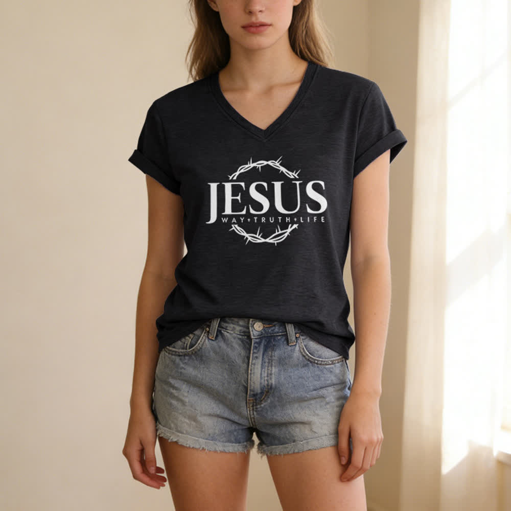 T-shirt casual da donna con stampa di Gesù Christianartworkshop - image 1