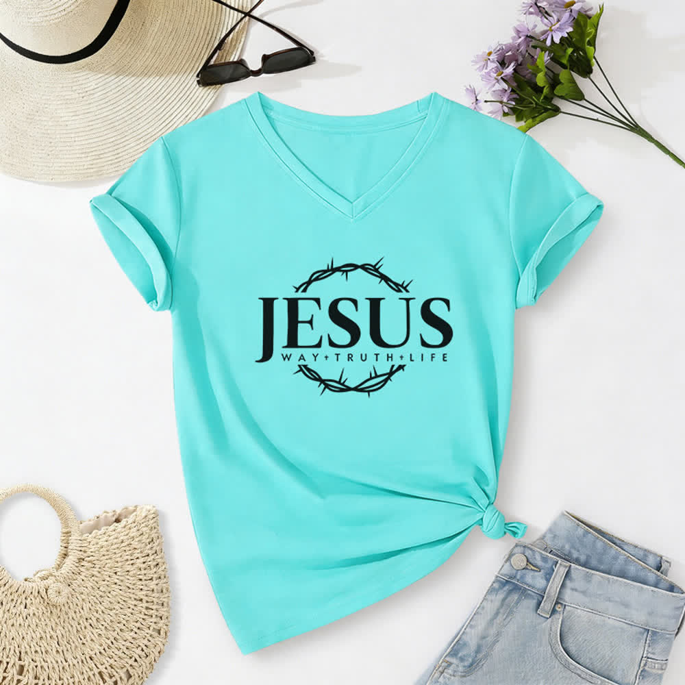 T-shirt casual da donna con stampa di Gesù Christianartworkshop - Blu celeste - 2XL - image 14
