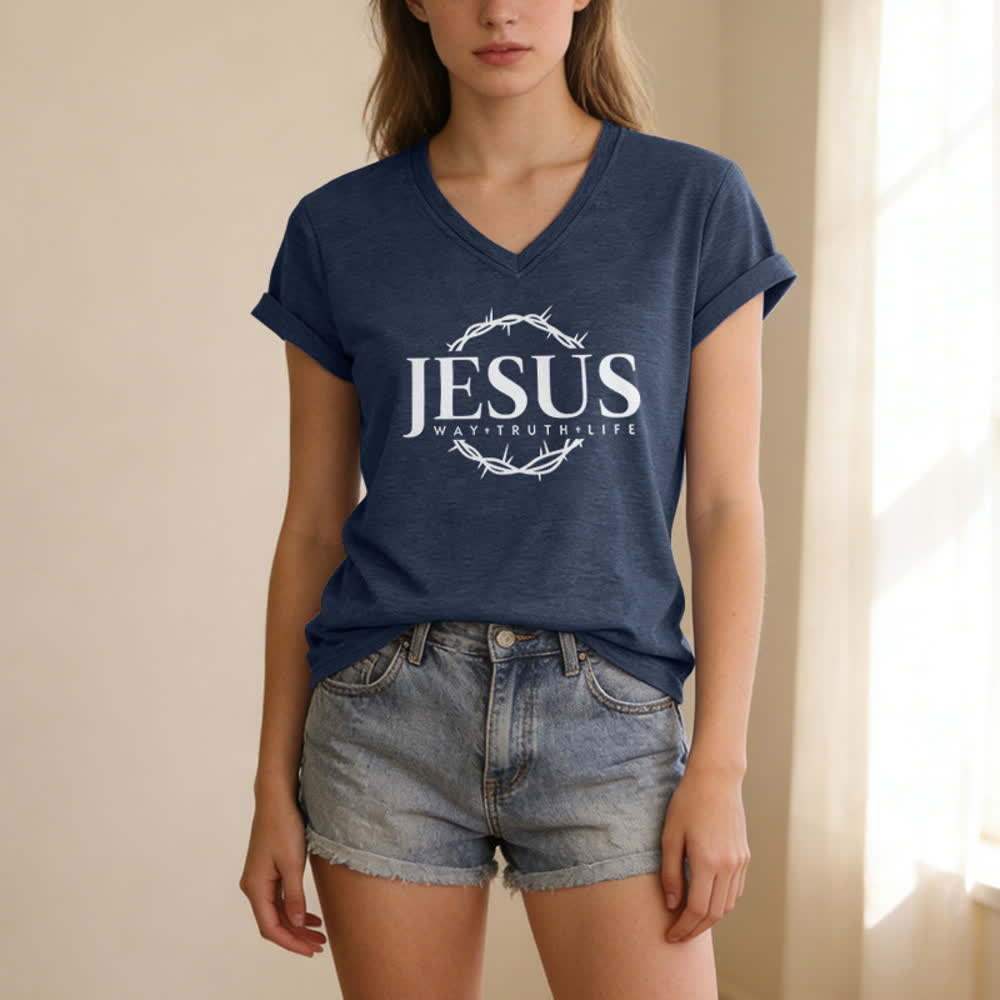 T-shirt casual da donna con stampa di Gesù Christianartworkshop - image 17