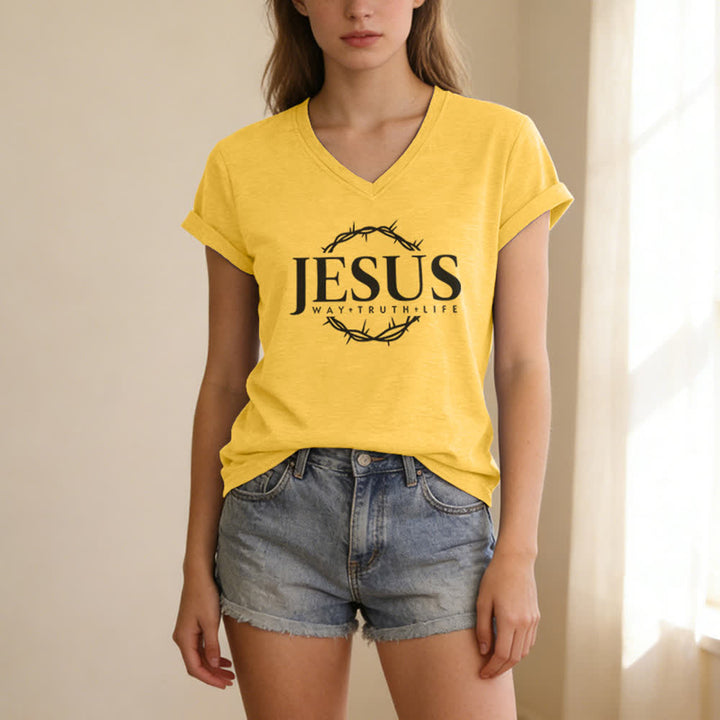 T-shirt casual da donna con stampa di Gesù Christianartworkshop - image 9