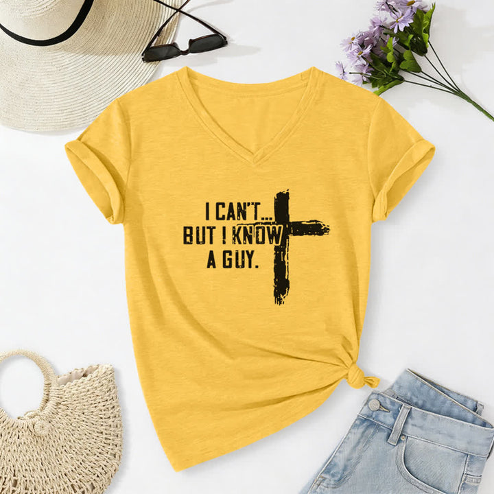 T-shirt da donna con scollo a V "I Can't But I Know A Guy Faith Print" Christianartworkshop - Giallo - 2XL - image 8