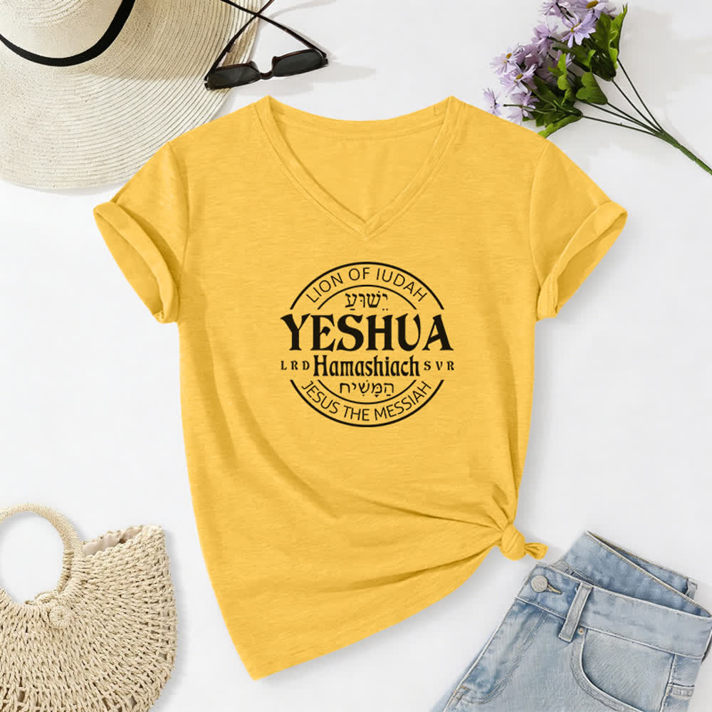 T-shirt casual da donna con scollo a V e stampa del Leone di Giuda Yeshua Christianartworkshop - Giallo - 2XL - image 10