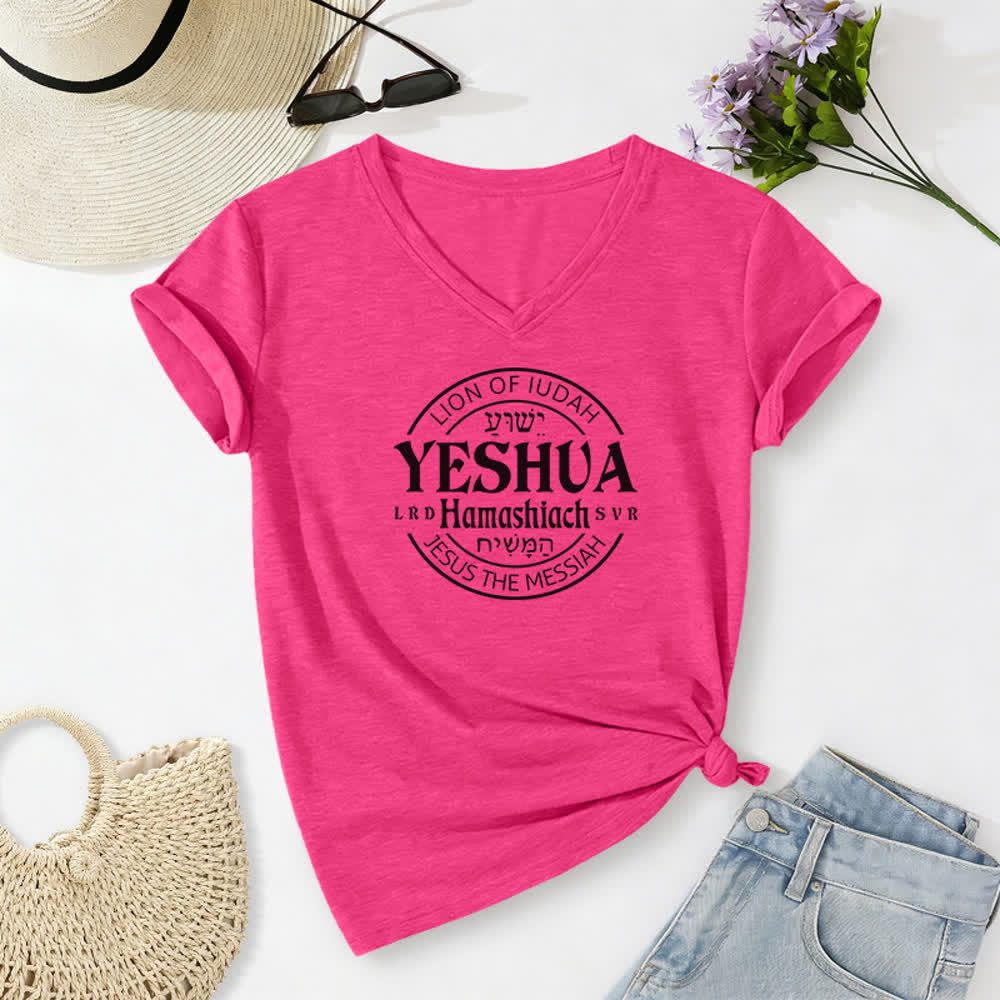 T-shirt casual da donna con scollo a V e stampa del Leone di Giuda Yeshua Christianartworkshop - Rosa - 2XL - image 22