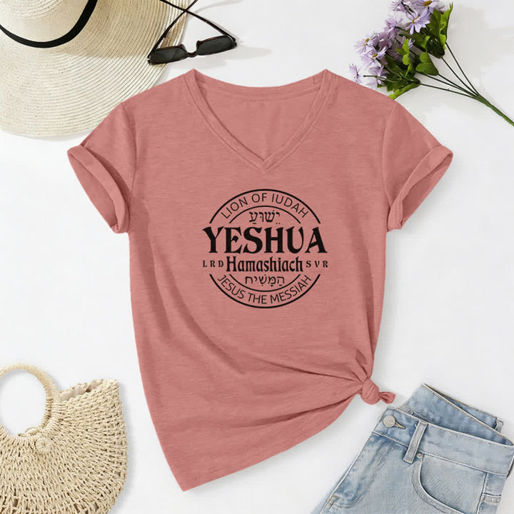 T-shirt casual da donna con scollo a V e stampa del Leone di Giuda Yeshua Christianartworkshop - Rosa chiaro - 2XL - image 18