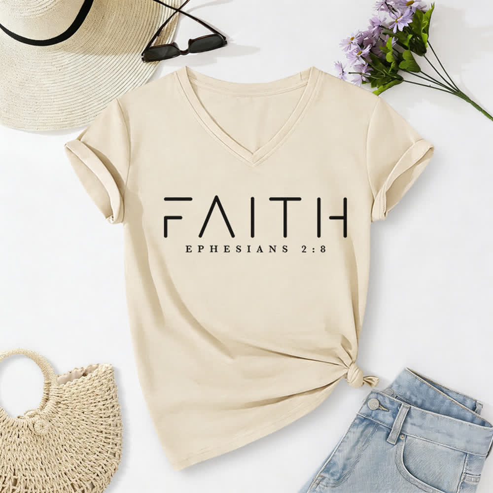 T-shirt casual da donna con scollo a V e stampa a tema fede Christianartworkshop - Beige - 2XL - image 8
