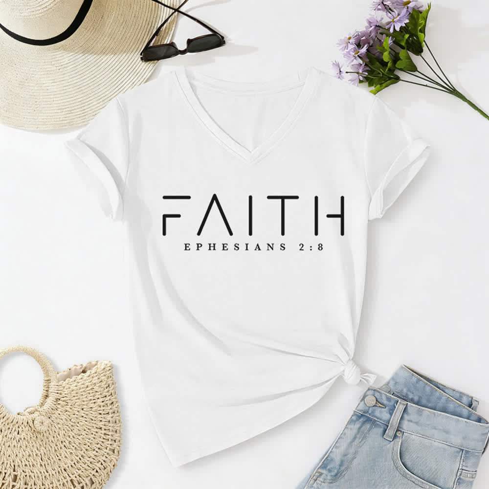 T-shirt casual da donna con scollo a V e stampa a tema fede Christianartworkshop - Bianco - 2XL - image 4