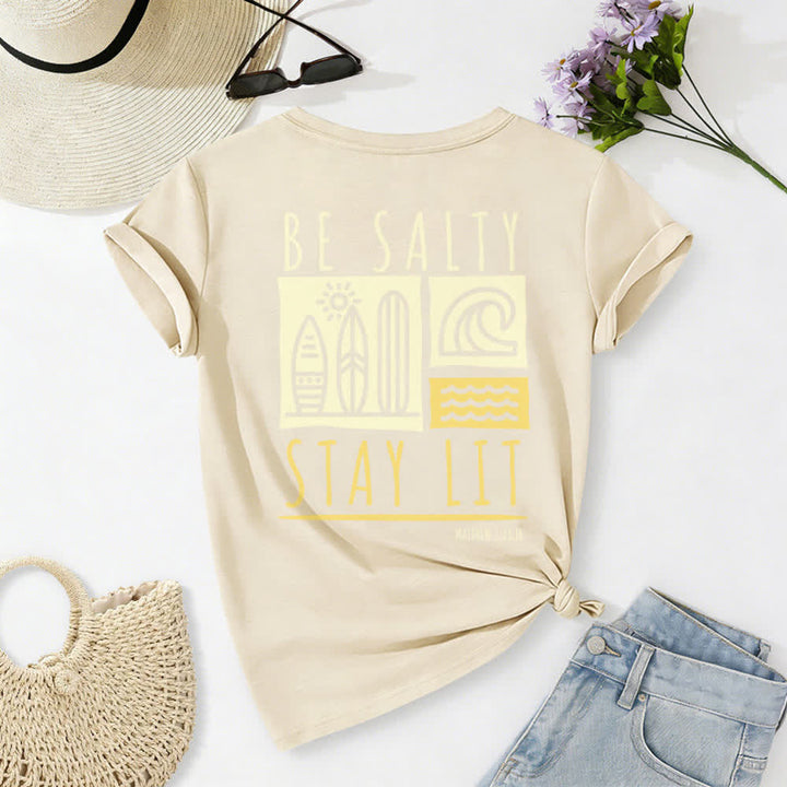 T-shirt casual da donna con scollo a V e stampa "Be Salty Stay Lit" Christianartworkshop. - image 21